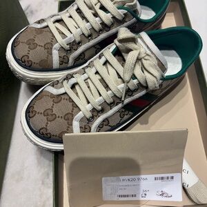 Gucci Beige and Red Stripe Sneakers